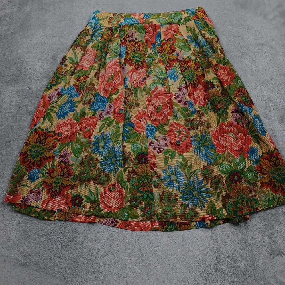Postella Skirt Womens‎ Small Floral Silk Pleated Pockets Preppy
